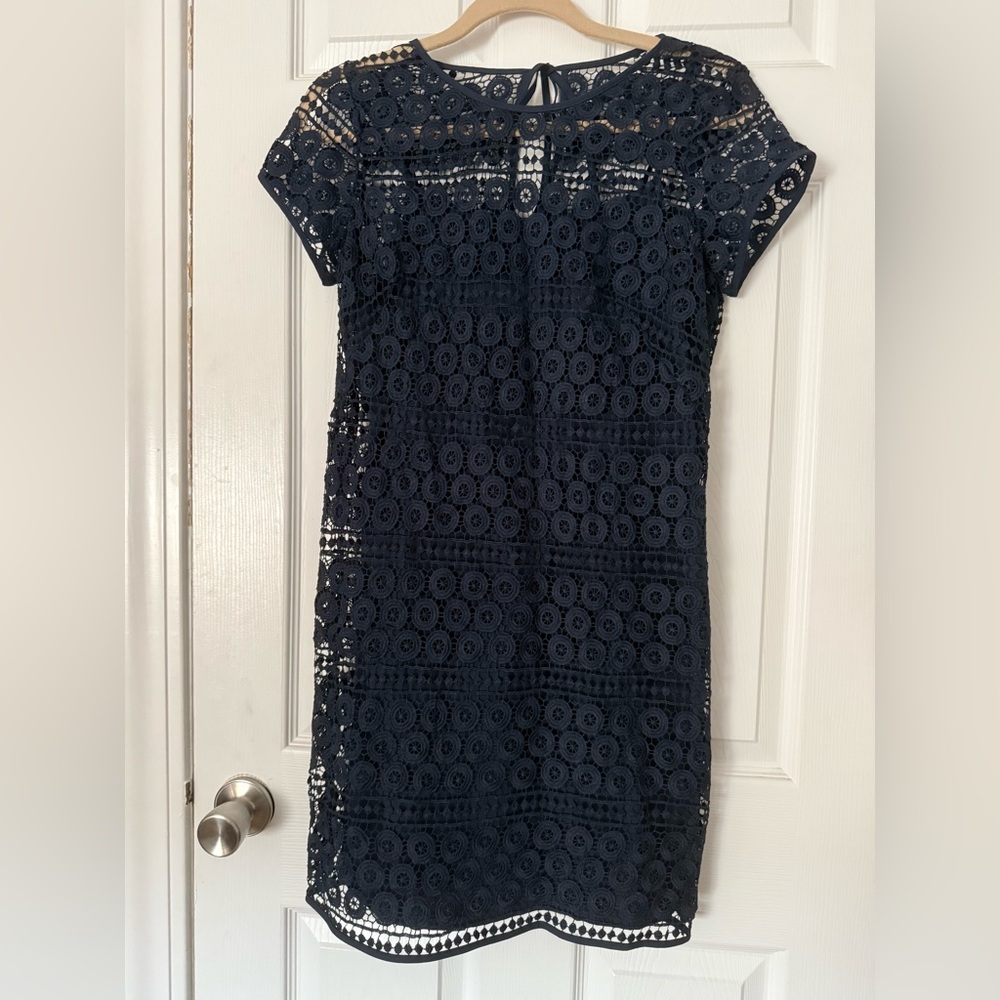 LOFT Blue Sheath Mini Dress Cap Sleeve Crew Neck